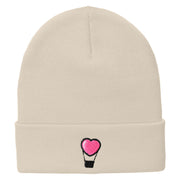 Heart Air Balloon Embroidered 12 Inch Long Knitted Beanie - Birch OSFM