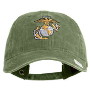 US Marine Corps Emblem Embroidered Washed Solid Pigment Dyed Cotton Twill Brass Buckle Cap - Olive OSFM