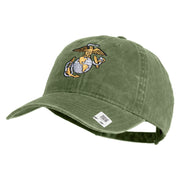 US Marine Corps Emblem Embroidered Washed Solid Pigment Dyed Cotton Twill Brass Buckle Cap - Olive OSFM