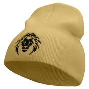 Lion Embroidered 8 inch Acrylic Short Beanie - Khaki OSFM