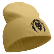 Lion Embroidered 8 inch Acrylic Short Beanie - Khaki OSFM