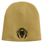 Lion Embroidered 8 inch Acrylic Short Beanie - Khaki OSFM