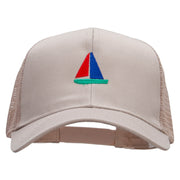 Sailboat Cruising Embroidered Solid Cotton Prostyle Twill Mesh Cap - Khaki OSFM