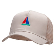 Sailboat Cruising Embroidered Solid Cotton Prostyle Twill Mesh Cap - Khaki OSFM