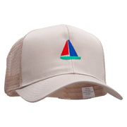 Sailboat Cruising Embroidered Solid Cotton Prostyle Twill Mesh Cap - Khaki OSFM