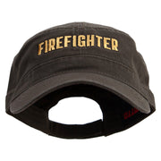 Firefighter Logo Embroidered Garment Washed Adjustable Army Cap - Dk-Olive-Green OSFM