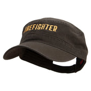 Firefighter Logo Embroidered Garment Washed Adjustable Army Cap - Dk-Olive-Green OSFM