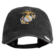 US Marine Corps Emblem Embroidered Washed Solid Pigment Dyed Cotton Twill Brass Buckle Cap - Black OSFM