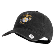 US Marine Corps Emblem Embroidered Washed Solid Pigment Dyed Cotton Twill Brass Buckle Cap - Black OSFM