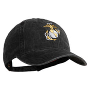 US Marine Corps Emblem Embroidered Washed Solid Pigment Dyed Cotton Twill Brass Buckle Cap - Black OSFM