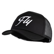 Fly White Patched Summer Foam Mesh Trucker Cap - Black OSFM