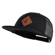 Pine Tree Faux Leather Patched Flat Bill Trucker Cap - Black OSFM