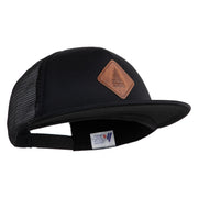 Pine Tree Faux Leather Patched Flat Bill Trucker Cap - Black OSFM