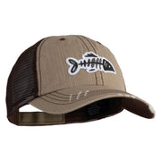 Fish Bone Patched Low Profile Special Cotton Mesh Cap - Khaki-Brown OSFM