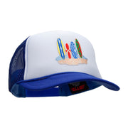 Surfboard in Sands Patched Two Tone Polyester 5 Panel Foam Front Mesh Back Cap