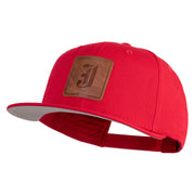 Old English J Faux Leather Patched Cotton Flat Bill Pro Cap - Red OSFM