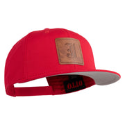 Old English J Faux Leather Patched Cotton Flat Bill Pro Cap - Red OSFM