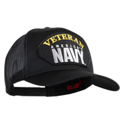 Veteran America's Navy Patched Solid Cotton Twill Mesh Prostyle Cap - Black OSFM