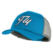 Fly White Patched Summer Foam Mesh Trucker Cap - Aqua Grey OSFM