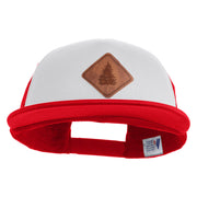 Pine Tree Faux Leather Patched Flat Bill Trucker Cap - White Red OSFM