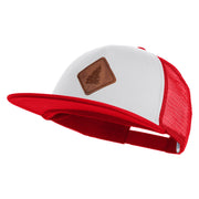 Pine Tree Faux Leather Patched Flat Bill Trucker Cap - White Red OSFM