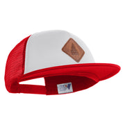 Pine Tree Faux Leather Patched Flat Bill Trucker Cap - White Red OSFM