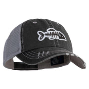 Fish Bone Patched Low Profile Special Cotton Mesh Cap - Black OSFM