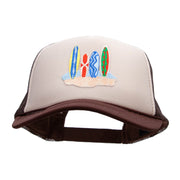 Surfboard in Sands Patched Two Tone Polyester 5 Panel Foam Front Mesh Back Cap