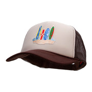 Surfboard in Sands Patched Two Tone Polyester 5 Panel Foam Front Mesh Back Cap