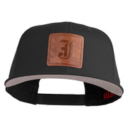 Old English J Faux Leather Patched Cotton Flat Bill Pro Cap - Black OSFM