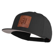 Old English J Faux Leather Patched Cotton Flat Bill Pro Cap - Black OSFM