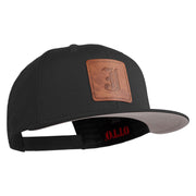 Old English J Faux Leather Patched Cotton Flat Bill Pro Cap - Black OSFM