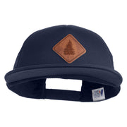 Pine Tree Faux Leather Patched Flat Bill Trucker Cap - Navy OSFM