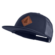 Pine Tree Faux Leather Patched Flat Bill Trucker Cap - Navy OSFM