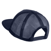 Pine Tree Faux Leather Patched Flat Bill Trucker Cap - Navy OSFM