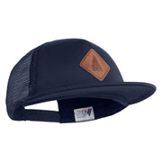 Pine Tree Faux Leather Patched Flat Bill Trucker Cap - Navy OSFM