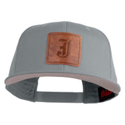 Old English J Faux Leather Patched Cotton Flat Bill Pro Cap - Grey OSFM