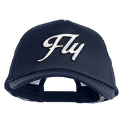 Fly White Patched Summer Foam Mesh Trucker Cap - Navy OSFM