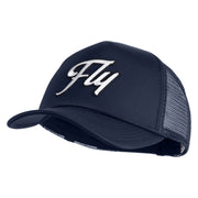 Fly White Patched Summer Foam Mesh Trucker Cap - Navy OSFM