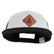 Pine Tree Faux Leather Patched Flat Bill Trucker Cap - White Black OSFM