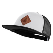 Pine Tree Faux Leather Patched Flat Bill Trucker Cap - White Black OSFM