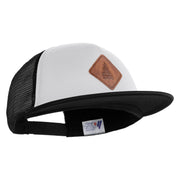 Pine Tree Faux Leather Patched Flat Bill Trucker Cap - White Black OSFM
