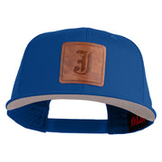 Old English J Faux Leather Patched Cotton Flat Bill Pro Cap - Royal OSFM