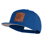Old English J Faux Leather Patched Cotton Flat Bill Pro Cap - Royal OSFM