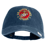 US Marine Corps Veteran Emblem Embroidered Washed Solid Pigment Dyed Cotton Twill Brass Buckle Cap - Navy OSFM