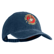 US Marine Corps Veteran Emblem Embroidered Washed Solid Pigment Dyed Cotton Twill Brass Buckle Cap - Navy OSFM