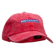 Mechanic Embroidered Washed Solid Pigment Dyed Cotton Twill Brass Buckle Cap - Red OSFM