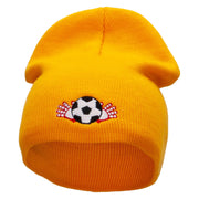 Soccer Ball And Gloves Embroidered 8 inch Acrylic Short Blank Beanie - Gold OSFM