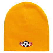 Soccer Ball And Gloves Embroidered 8 inch Acrylic Short Blank Beanie - Gold OSFM