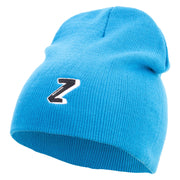 3D Comic Letter Z Embroidered 8 Inch Short Beanie - Aqua OSFM